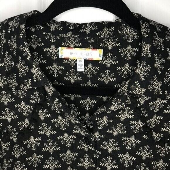 Anthropologie eri + ali Pommed Meadow Button Down Blouse Black Size‎ XS - Picture 3 of 6